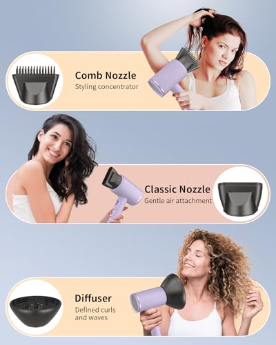 High-Speed Ionic Hair Dryer with Diffuser/Concentrator/Comb Nozzle