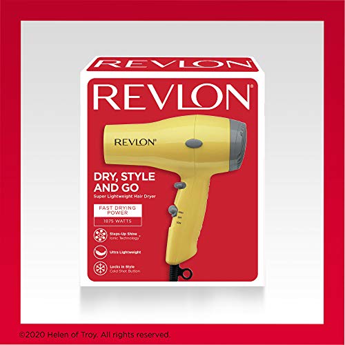 REVLON Compact Hair Dryer - 1875W Lightweight Design for Travel (Yellow)