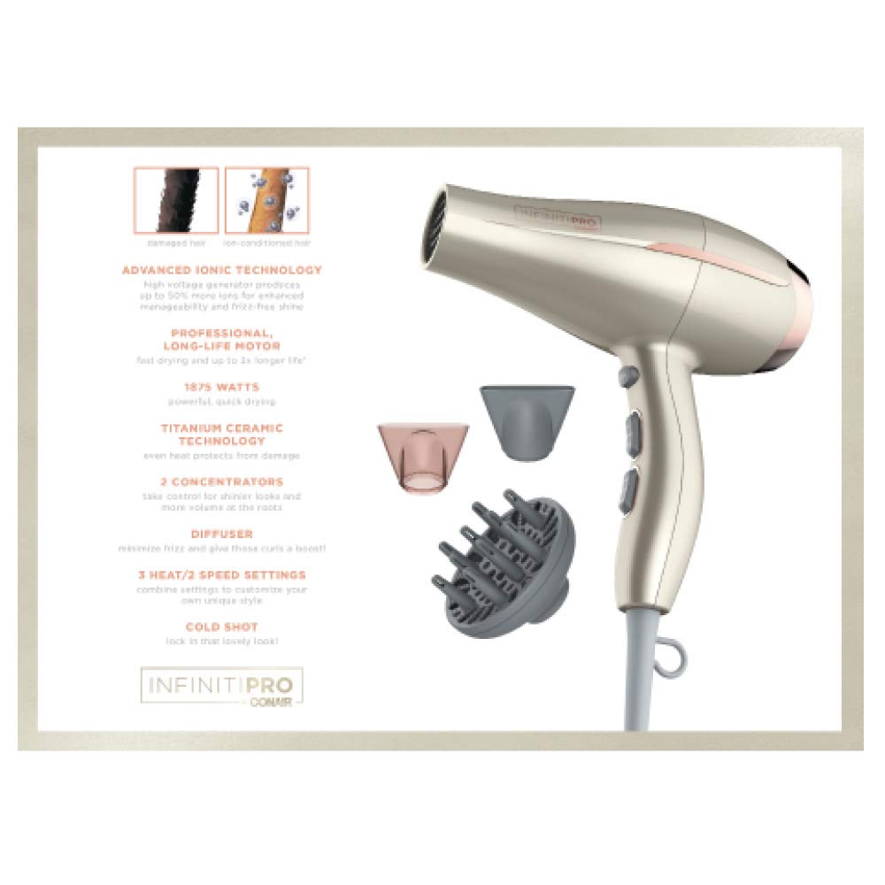 Conair INFINITIPRO Frizz-Free Rose Gold Hair Dryer - 2x Shine & 3x Frizz Control