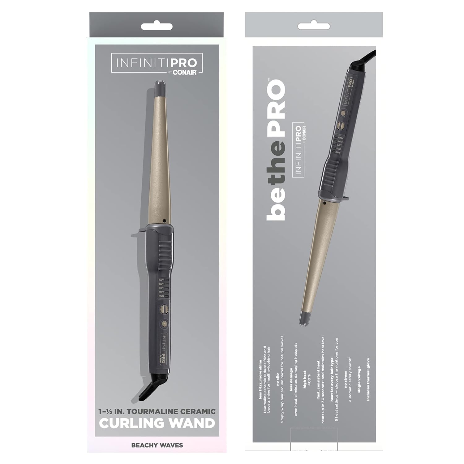 CONAIR INFINITIPRO Tourmaline Ceramic 1-1/2 Curling Wand for Beachy Waves