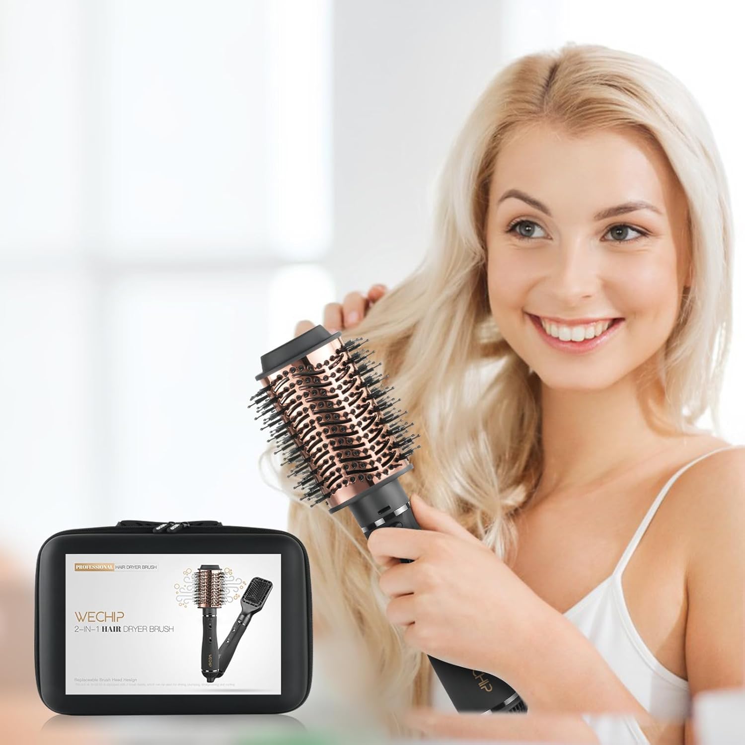 [2 in 1] Hair Dryer Brush, WeChip Hot Air Brush, Detachable Hair Dryer & Styler Volumizer, Ceramic Negative Ion Blow Dryer Brush for Drying Volumizing Straightening Curling Styling, 3 Temp Settings