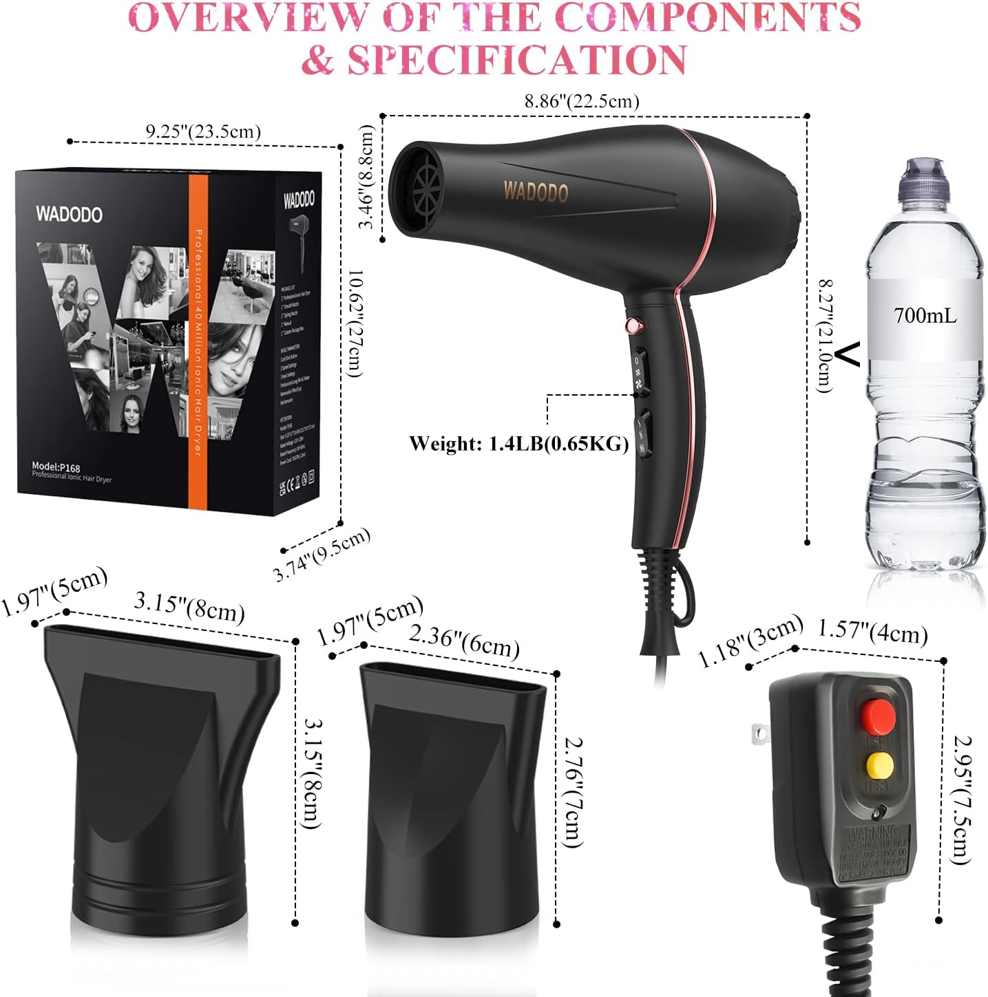 Professional Ionic Hair Dryer for Fast Drying with Low Noise - Suitable for Women and Men