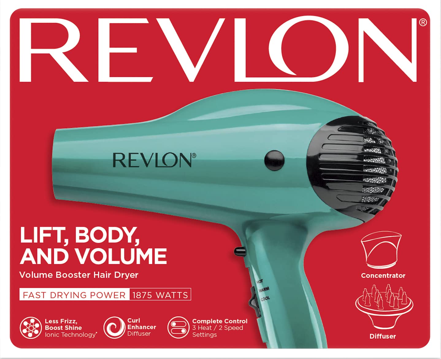 Revlon Volume Booster 1875W GreenHair Dryer for Lift & Body